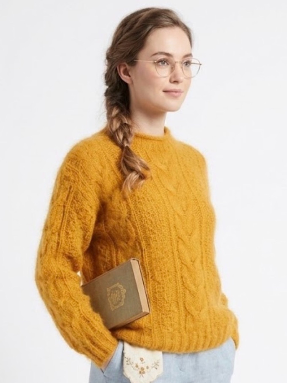 Vintage United Colors of Benetton Yellow Mohair Cable Knit Sweater Made in Italy